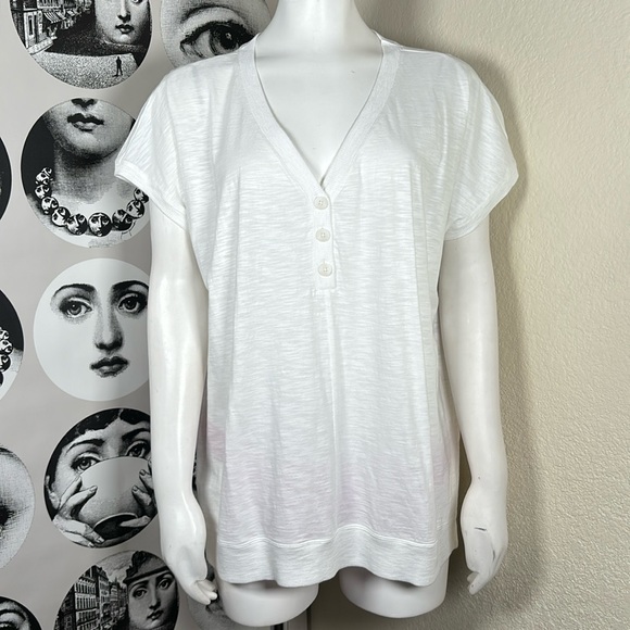 J. Jill White Relaxed Fit Vneck Short Sleeve Top, Sz L, New With Tags! - Picture 2 of 11